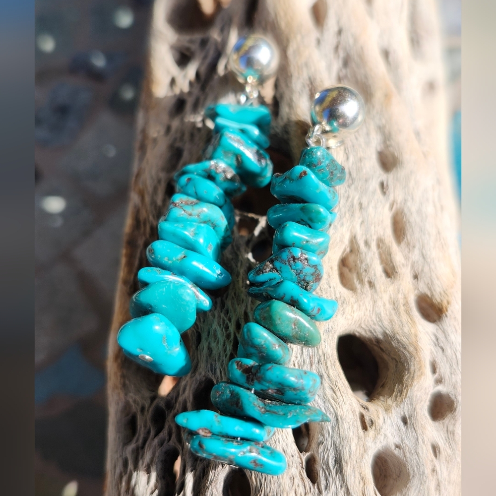 Sterling Silver Genuine Turquoise nugget Earrings